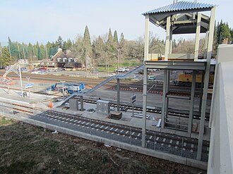 MAX Light Rail construction on and below the bridge, January 2015 Bybee Bridge, Portland, Oregon (2015) - 05.JPG