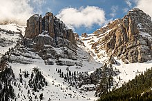 Couloir d'ascension hivernale sur la face nord du massif.