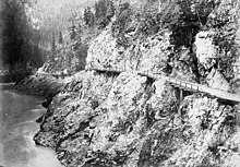 A portion of the Cariboo Road in the Fraser Canyon, c. 1867 Cariboo Road.jpg