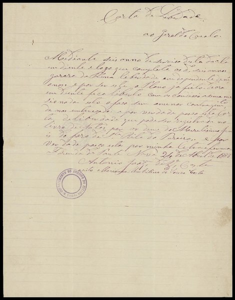 File:Carta de liberdade, por Antônio Joaquim de Souza Costa ao escravo Geraldo, Arquivo Público do Estado de São Paulo.pdf