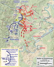 Cleburne's assault at Kelly Field on 20 September Chickamauga Sep20 1.png