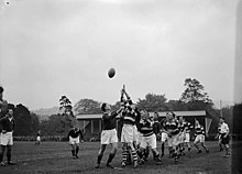 A combined Pontypool and Newbridge (hoops) verses South Africa (The Springboks) on 18 October 1951 Combined Newbridge and Pontypool Team versus the Springboks (11993224404).jpg