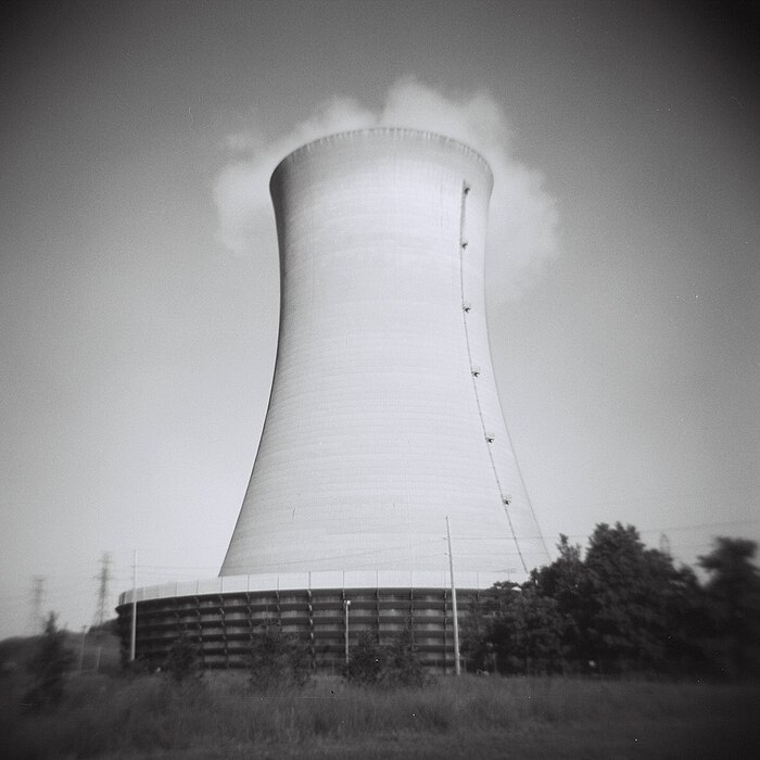 Hyperboloid cooling tower of the Michigan City Generating Station. Cooling tower, Michigan City, Indiana.jpg