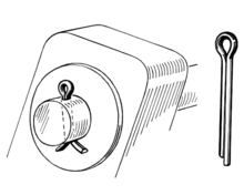 A split pin (UK usage) / cotter pin (USA usage) holding a rod in place with a washer Cotter Pin (PSF).png