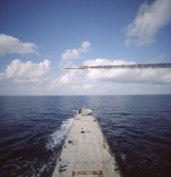 The GQM-163A Coyote flies over the bow of the U.S. Navy observation ship during a routine test