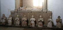 Sir George Bruce monument, Culross Abbey, showing his children praying below the tomb Culross Abbey 20080505 - Bruce Vault.jpg