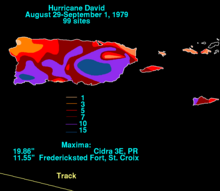 Total rainfall map of David in Puerto Rico David 1979 Puerto Rico rainfall.png