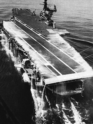 Deck edge water system aboard USS Franklin D. Roosevelt (CVA-42), in 1969.jpg