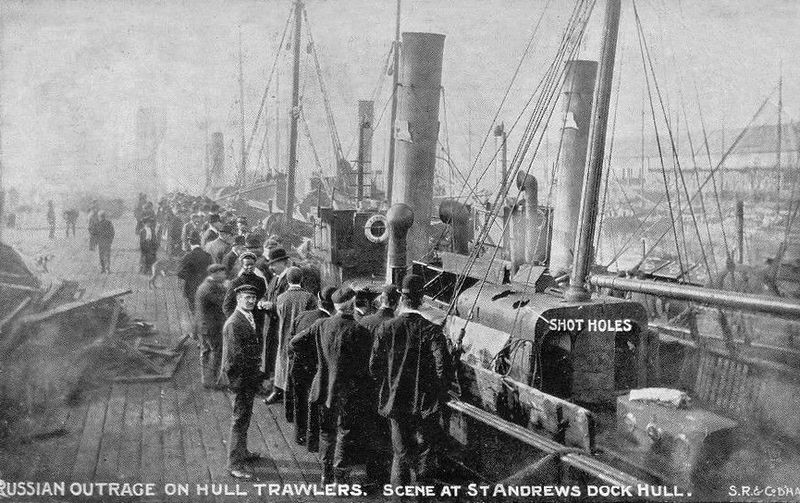 File:Dogger Bank Russian Outrage incident 1904 St Andrews Dock, Hull postcard.jpg