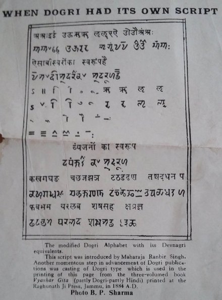 Alphabet table in Dogra script