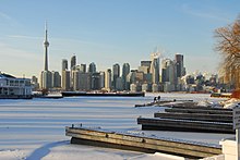 Toronto is the central city of the Greater Toronto Area. Downtown from Ward's Island (11741021983).jpg