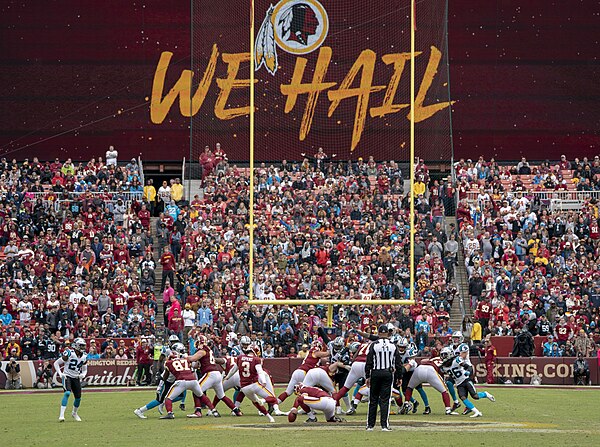 Dustin Hopkins of the Washington Redskins attempts a field goal against the Carolina Panthers in 2018