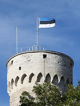 The current flag above Pikk Hermann tower, Toompea castle, Tallinn