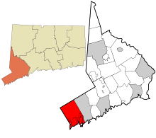 Fairfield County Connecticut incorporated and unincorporated areas Greenwich highlighted.svg