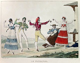 Fandango is a lively partner dance originating from Portugal and Spain, usually in triple meter, traditionally accompanied by guitars, castanets, or hand-clapping. Fandango can both be sung and danced. Sung fandango is usually bipartite: it has an instrumental introduction followed by 