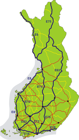 The E-road network in Finland Finland european roads.png