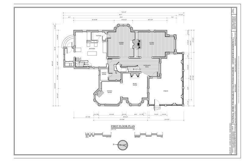 File:First Floor Plan - National Home for Disabled Volunteer Soldiers, Northwestern Branch, Governor's Residence, 5000 West National Avenue, Milwaukee, Milwaukee County, WI HABS WI-360-C (sheet 3 of 16).tif