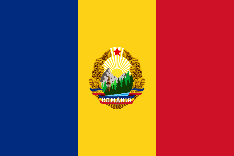  Flag of Romania, (21 August 1965 - 22 December 1989/officialy 27 December 1989). Construction sheet of the Flag of Romania as depicted in Decree nr. 972 from 5 November 1968.  l = 2/3 × L C = 1/3 × L S = 2/5 × l