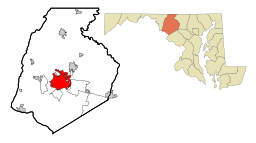 Fredericks läge i Frederick County och countyts läge i Maryland