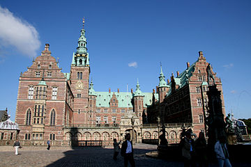 Frederiksborg Castle (Hillerød, Denmark) was built as a royal residence for King Christian IV of Denmark. The majority of the present castle was built between 1600 and 1620 in Dutch Renaissance style with red brick façade, sweeping gables, and sandstone decorations.
