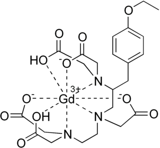 <span class="mw-page-title-main">Gadoxetic acid</span> Complex of gadolinium by a chelating agent derived from DTPA