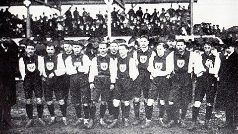 L'équipe nationale allemande, lors de son premier match international officiel en 1908