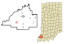 Gibson County Indiana Incorporated a Unincorporated areas Owensville Highlighted.svg