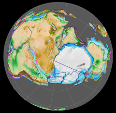 Gondwana 420 Mya, centered on South Pole
