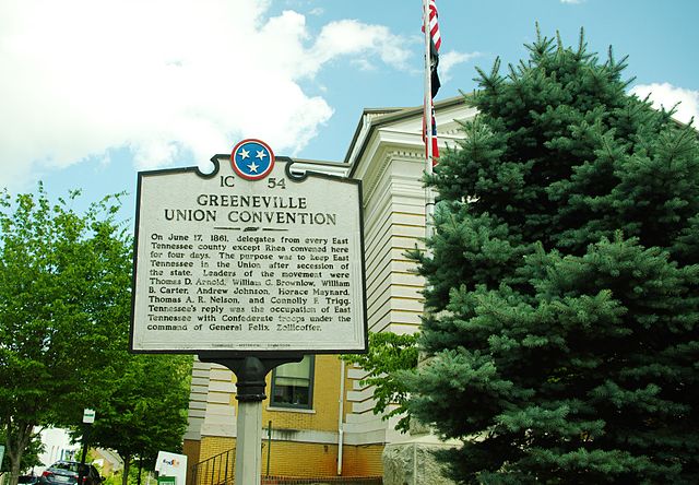 Tennessee Historical Commission marker in Greeneville, recalling the East Tennessee Convention's June 1861 session