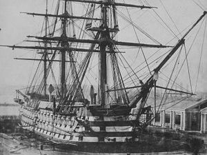 HMS Duke of Wellington в сухом доке в Девонпорте 5 марта 1854 года