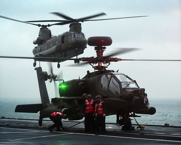 File:HMS Ocean nearing the end of her Operational Sea Training with Chinook and Apache on deck. MOD 45158421.jpg