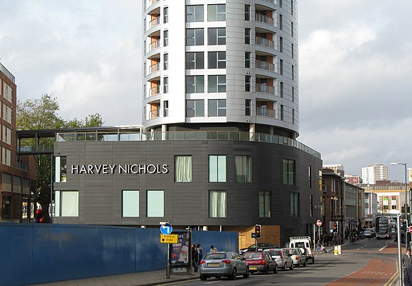 Harvey Nichols Bristol store at Cabot Circus opened in September 2008. The tower above is luxury flats.