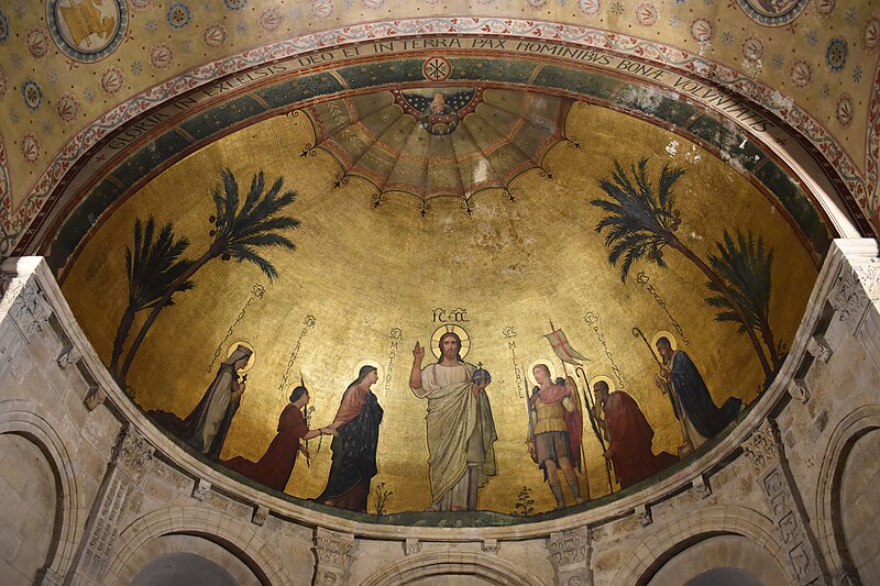 File:Hippolyte Flandrin, Le Christ avec la Vierge, sainte Blandine, sainte Clotilde, saint Michel archange, saint Pothin et saint Martin. 1855. Lyon, La Basilique Saint-Martin d’Ainay, grande abside. (Photo) Jamie Mulherron.jpg