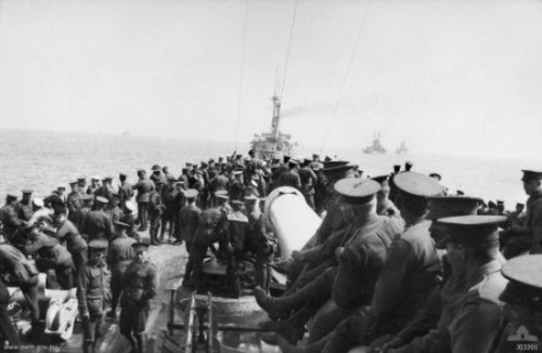 Australian troops on board London heading for Gallipoli, 24 April 1915