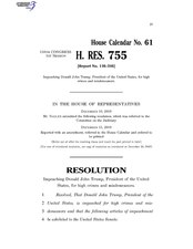 Résolution 755 de la Chambre des représentants sur les actes d'accusation.