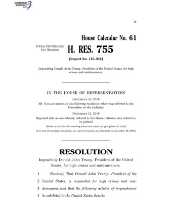 House Resolution 755—Articles of Impeachment Against President Donald J. Trump