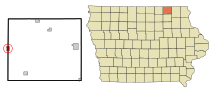 Howard County Iowa Incorporated a Unincorporated areas Riceville Highlighted.svg