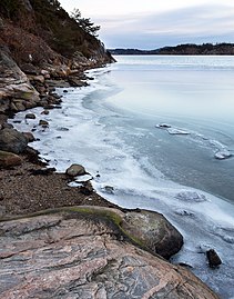 Ice on Gullmarn fjord at Holma boat club