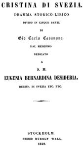 Jacopo Foroni - Cristina, regina di Svezia - italian title page of the libretto, Stockholm 1849.png