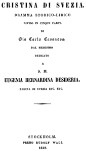 Титульный лист либретто, Стокгольм, 1849 г.