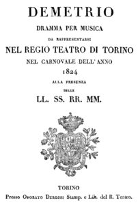 Title page of the libretto, Turin 1824