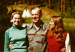 Left to right: Jean Erdman, Joseph Campbell and Joan, at Feathered Pipe Ranch, Montana, late 1970s Joseph Campbell & Joan Halifax.jpg