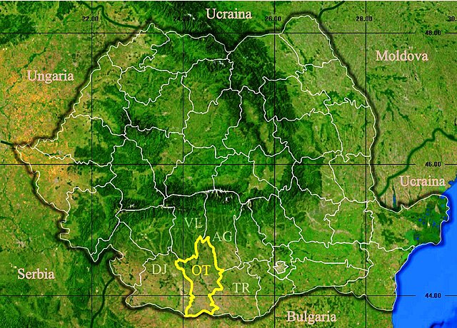 Harta României cu județul Olt indicat