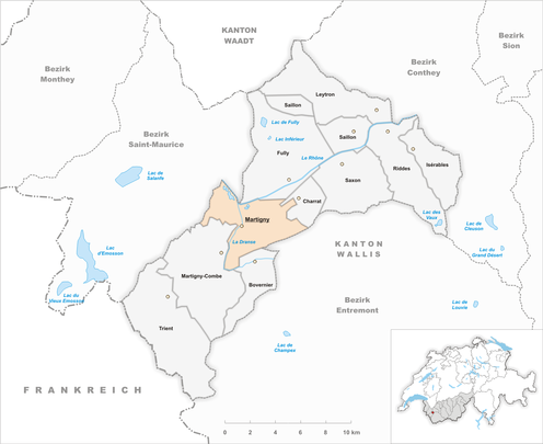 Carte de Martigny (en orange).