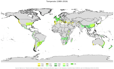 Temperature of temperate climate