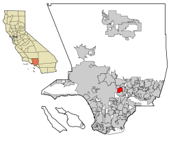 Location of Alhambra within Los Angeles County, California.