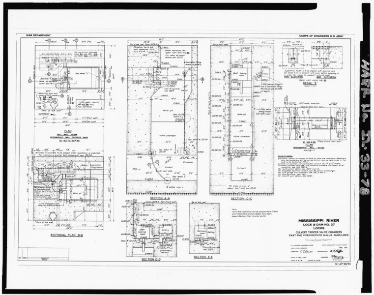 File:LOCKS - CULVERT TAINTER VALVE CHAMBERS - EAST AND INTERMEDIATE WALLS - MAIN LOCK M-L 27 20-33. Lock and Dam No. 27 - Upper Mississippi River 9-Foot Channel Project, Lock and Dam HAER ILL,60-GRACI,2-78.tif