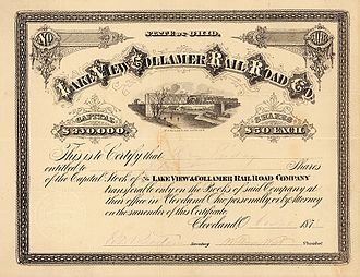 Share of the Lake View & Collamer Railroad Co. from the 26. November 1878 Lake View & Collamer Railroad 1878.jpg