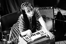 A hand-pumped Indian harmonium, of the type used in South Asia, here used at a European jazz festival. Lisa Alvarado Kongsberg Jazzfestival 2019 (194515).jpg