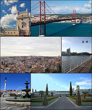 上：貝倫塔、4月25日大橋 中：里斯本市景、萬國公園 下：罗西乌广场、熱羅尼莫斯修道院